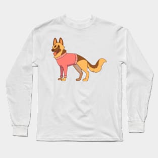 German shepherd wearing a red sweater Long Sleeve T-Shirt